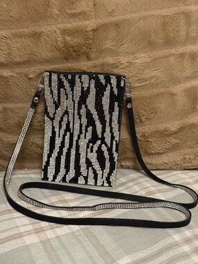 Crystal Zebra Rhinestone Cell Phone Crossbody Bag ✨ Black Vegan Leather